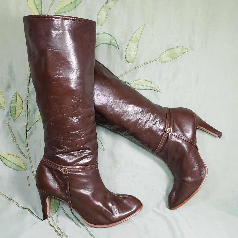 🚫SOLD🚫 Vintage 70s brown stiletto vegan boots